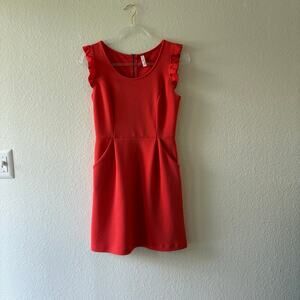 Ruffle Sleeve Textured Mini Dress with Pockets